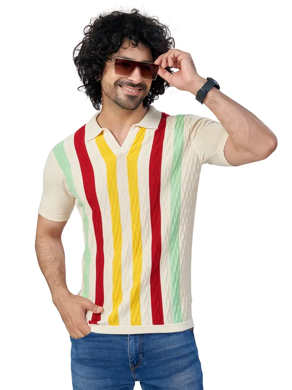 Multicolor_Cotton_Multicolor_Premium_Flat_Knit_Stripe_Polo_T-Shirt_For_Men
