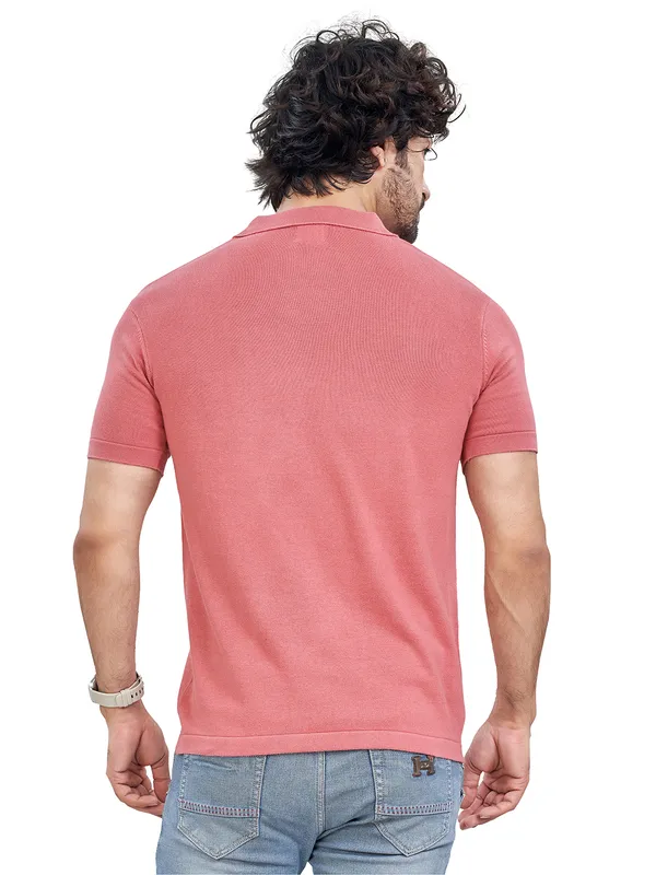 Pink_Cotton_Print_Solid_Premium_Flat_Knit_Polo_T-Shirt_For_Men
