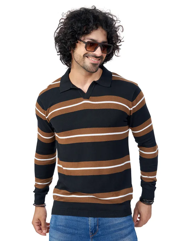 Multicolor_Cotton_Striped_Premium_Flat_Knit_Polo_T-Shirt_For_Men