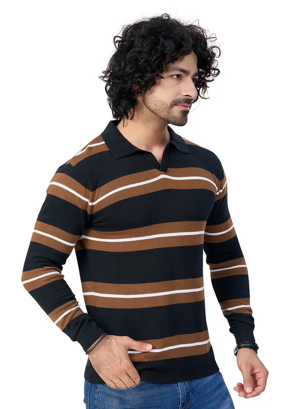 Multicolor_Cotton_Striped_Premium_Flat_Knit_Polo_T-Shirt_For_Men