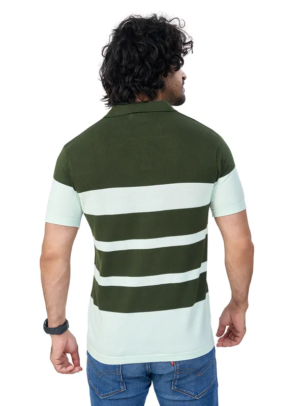 Sea_Blue_&_Olive_Cotton_Striped_Premium_Flat_Knit_Polo_T-Shirt_For_Men