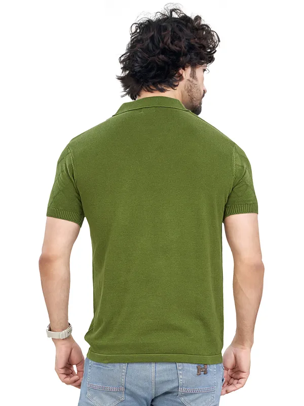 Mehendi_Cotton_Self_Premium_Flat_Knit_Polo_T-Shirt_For_Men
