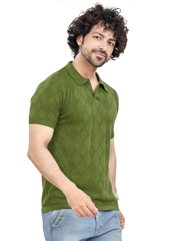 Mehendi_Cotton_Self_Premium_Flat_Knit_Polo_T-Shirt_For_Men