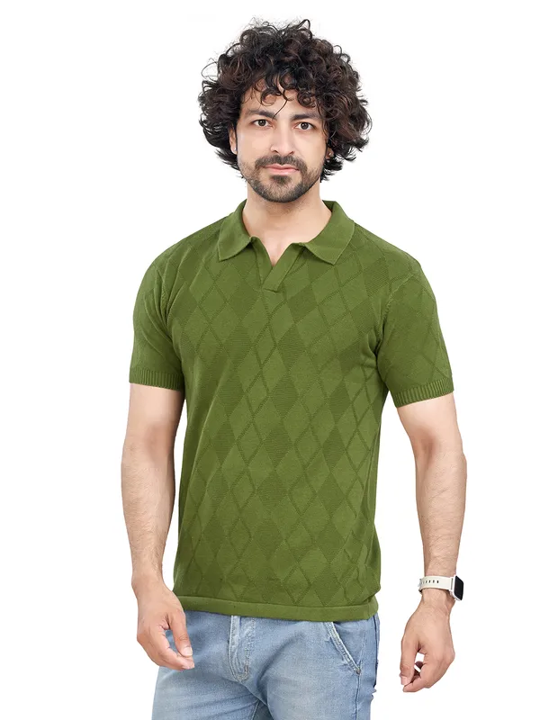 Mehendi_Cotton_Self_Premium_Flat_Knit_Polo_T-Shirt_For_Men