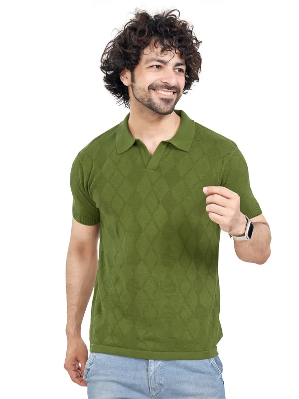 Mehendi_Cotton_Self_Premium_Flat_Knit_Polo_T-Shirt_For_Men