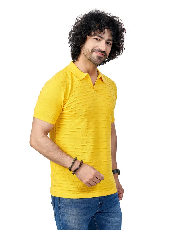 Yellow_Cotton_Solid_Premium_Flat_Knit_Polo_T-Shirt_For_Men