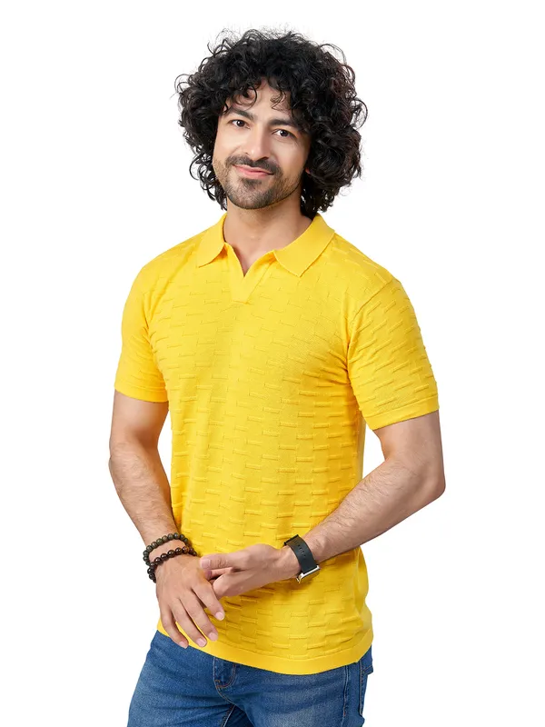 Yellow_Cotton_Solid_Premium_Flat_Knit_Polo_T-Shirt_For_Men