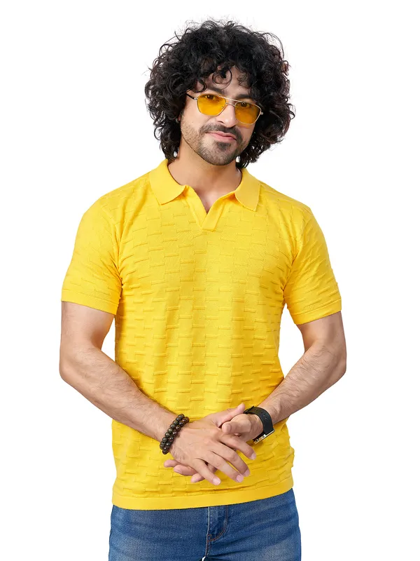Yellow_Cotton_Solid_Premium_Flat_Knit_Polo_T-Shirt_For_Men