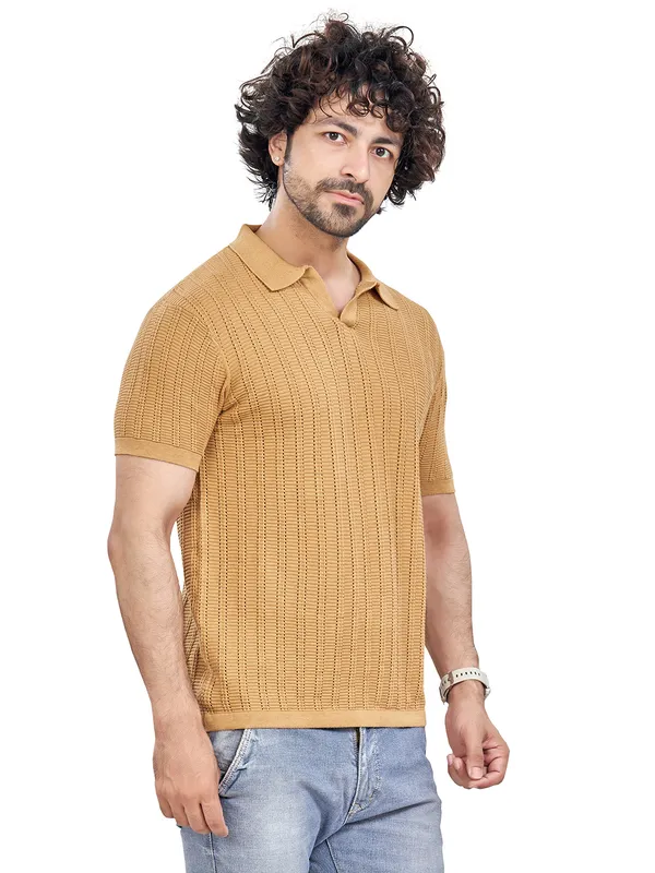 Light_Brown_Cotton_Solid_Premium_Flat_Knit_Polo_T-Shirt_For_Men