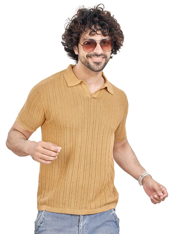 Light_Brown_Cotton_Solid_Premium_Flat_Knit_Polo_T-Shirt_For_Men