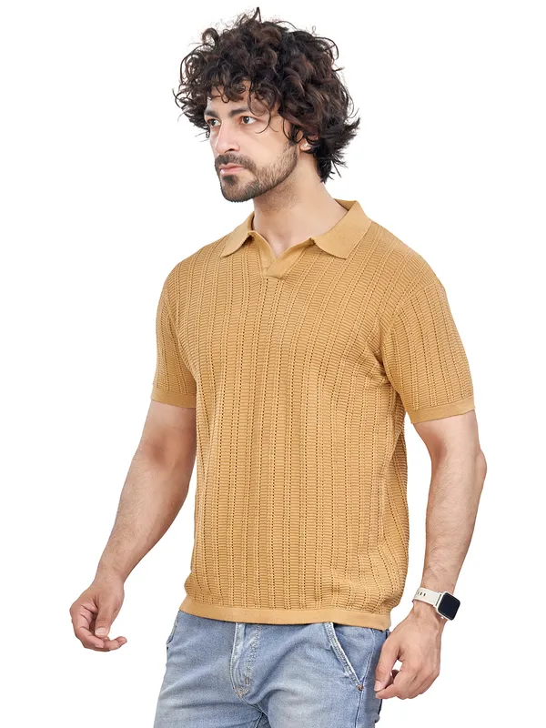 Light_Brown_Cotton_Solid_Premium_Flat_Knit_Polo_T-Shirt_For_Men