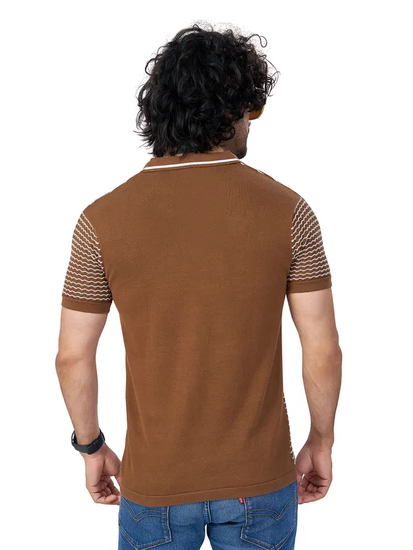 Brown_&_White_Cotton_Checks_Premium_Flat_Knit_Polo_T-Shirt_For_Men