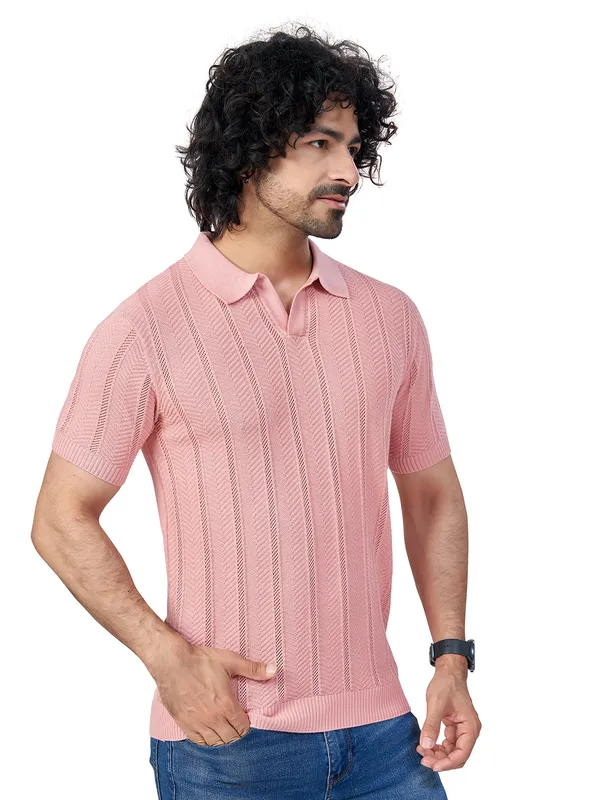 Pink_Cotton_Striped_Premium_Flat_Knit_Polo_Half_Sleeve_T-Shirt_For_Men