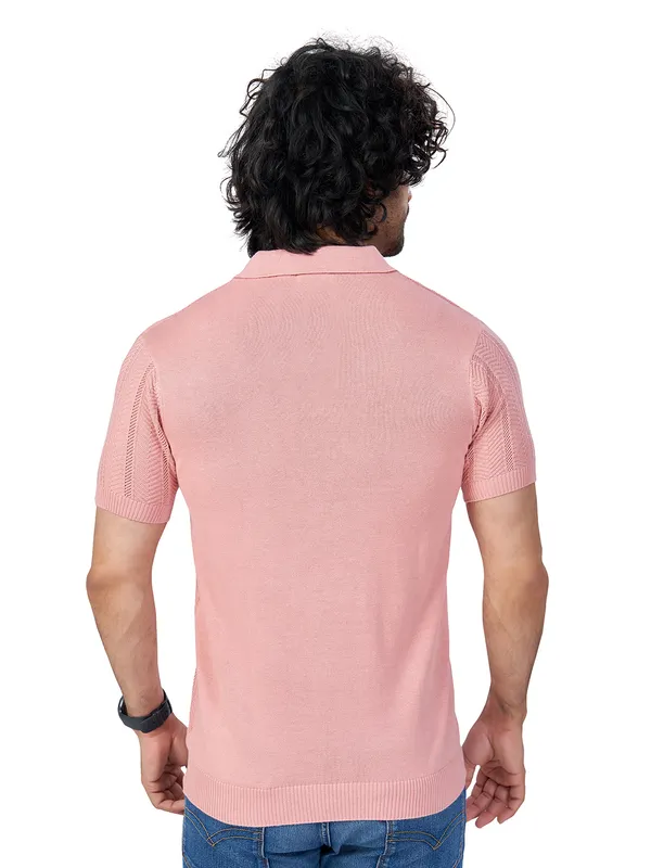 Pink_Cotton_Striped_Premium_Flat_Knit_Polo_Half_Sleeve_T-Shirt_For_Men