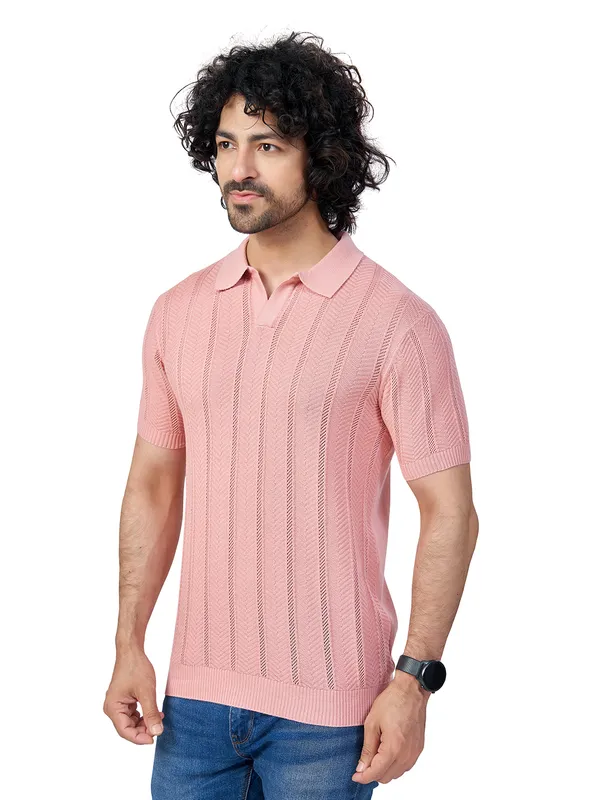 Pink_Cotton_Striped_Premium_Flat_Knit_Polo_Half_Sleeve_T-Shirt_For_Men