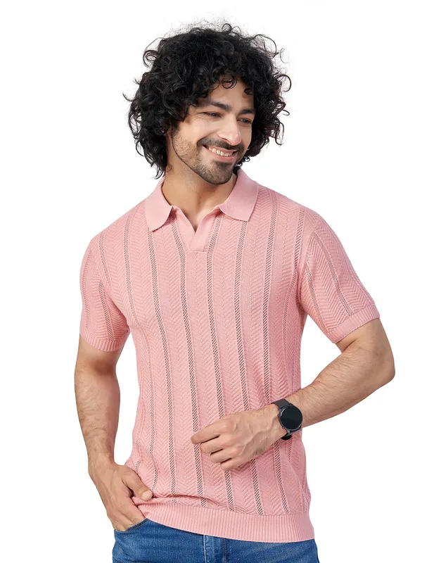 Pink_Cotton_Striped_Premium_Flat_Knit_Polo_Half_Sleeve_T-Shirt_For_Men