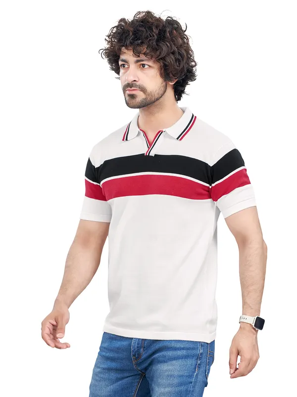 Multicolor_Cotton_Premium_Flat_Knit_Mid_Stripe_Polo_T-Shirt_For_Men