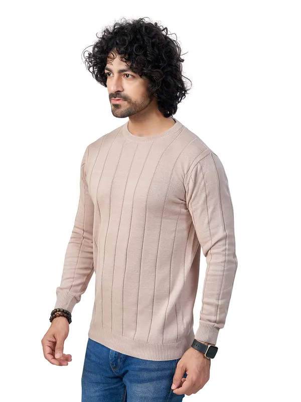 Pink_Cotton_Striped_Premium_Flat_Knit_Round_Neck_T-Shirt_Full_Sleeves_For_Men