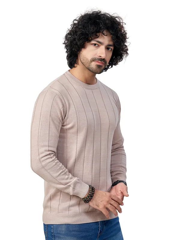 Pink_Cotton_Striped_Premium_Flat_Knit_Round_Neck_T-Shirt_Full_Sleeves_For_Men