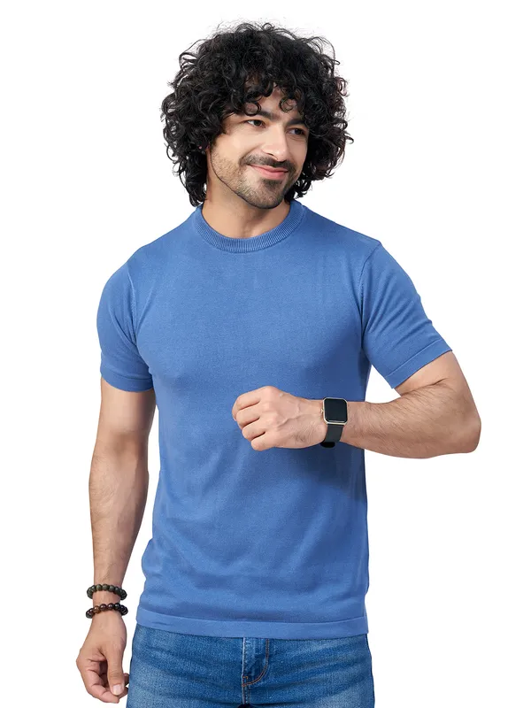 Blue_Cotton_Solid_Premium_Cotton_Round_Neck_T-Shirt_For_Men