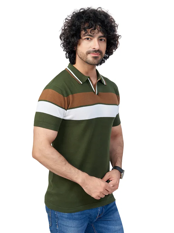 Multicolor_Cotton_Premium_Flat_Knit_Mid_Stripe_Polo_T-Shirt_For_Men
