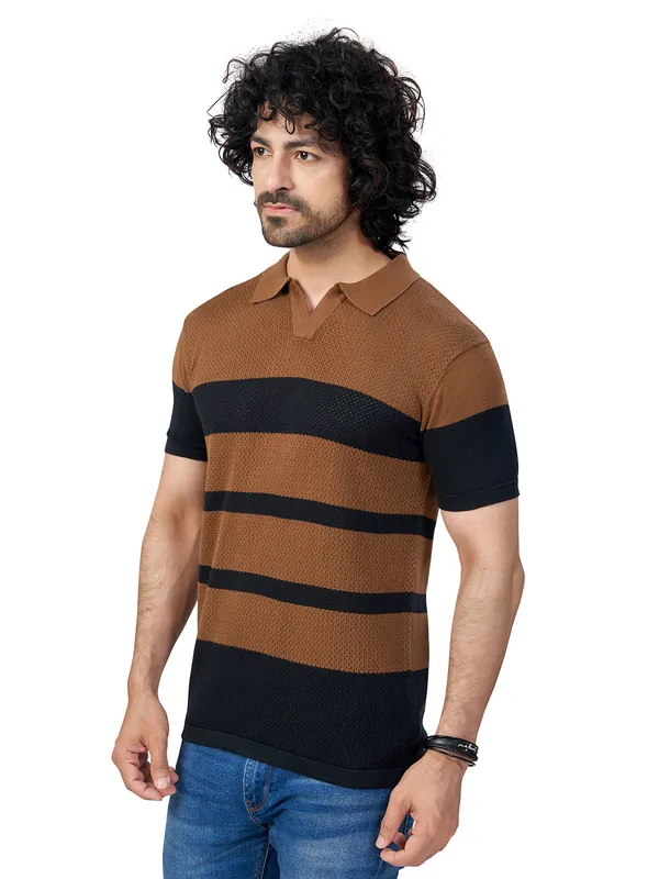 Black_&_Brown_Cotton_Striped_Premium_Flat_Knit_Polo_T-Shirt_For_Men