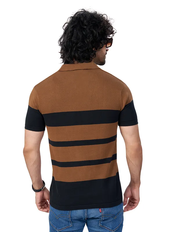 Black_&_Brown_Cotton_Striped_Premium_Flat_Knit_Polo_T-Shirt_For_Men