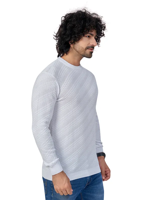 White_Cotton_Solid_Premium_Flat_Knit_Round_Neck_T-Shirt_Full_Sleeves_For_Men