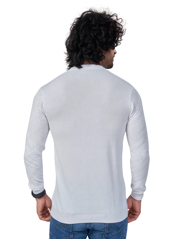 White_Cotton_Solid_Premium_Flat_Knit_Round_Neck_T-Shirt_Full_Sleeves_For_Men