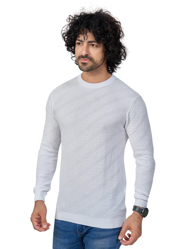 White_Cotton_Solid_Premium_Flat_Knit_Round_Neck_T-Shirt_Full_Sleeves_For_Men