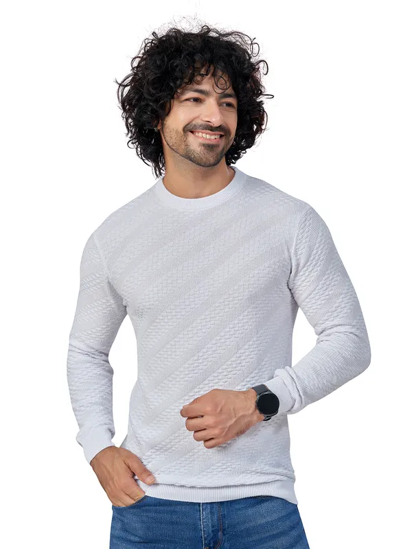 White_Cotton_Solid_Premium_Flat_Knit_Round_Neck_T-Shirt_Full_Sleeves_For_Men