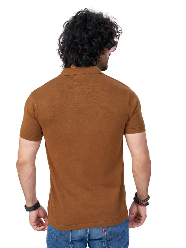 Brown_Cotton_Print_Solid_Premium_Flat_Knit_Polo_T-Shirt_For_Men