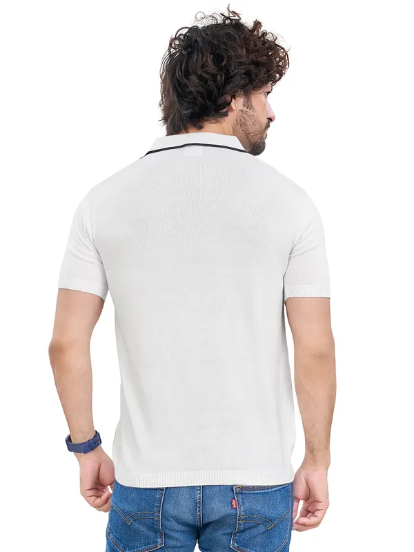 White_&_Black_Cotton_Premium_Flat_Knit_Mid_Stripe_Polo_T-Shirt_For_Men