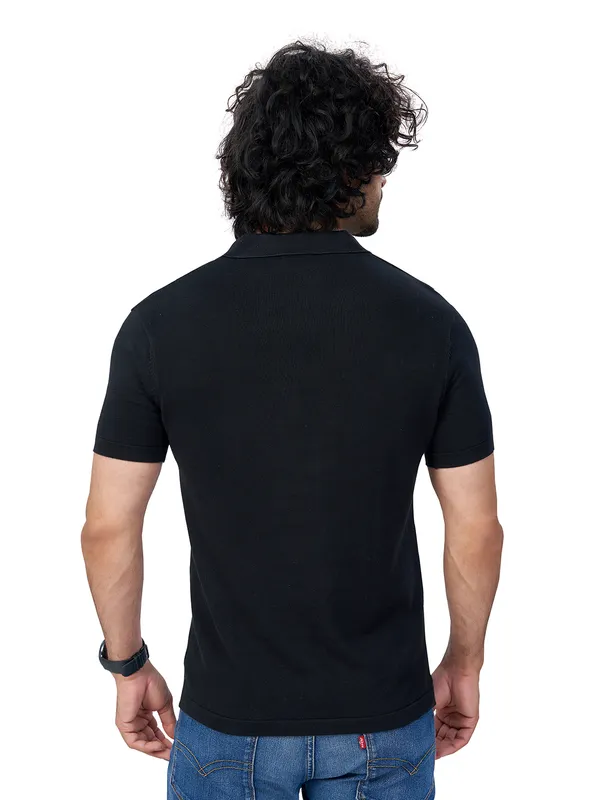 Black_Cotton_Print_Solid_Premium_Flat_Knit_Polo_T-Shirt_For_Men
