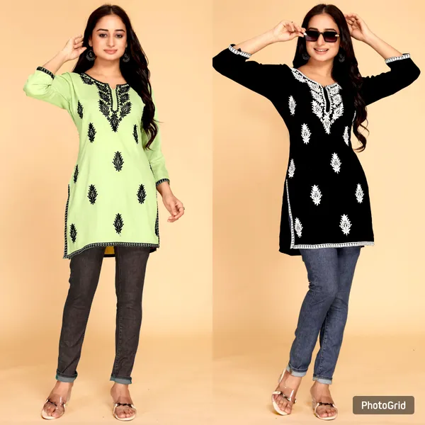 Black_and_Light_Green_Viscose_Rayon_Chikan_Embroidery_Casual_Kurta_For_Women