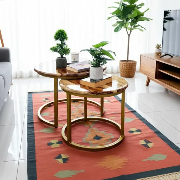 Sheesham_Solid_Wood_Coffee_Table_-_Set_of_2_(22/17_inch_dia)_for_Living|Drawing|Bedroom|Office|Balcony|Gift|Diwali|Wedding