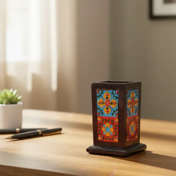 Artisanal_Wooden_Pen_Stand_withCeramic_Tiles_|_Desk_Organizer_|_Ethnic_Floral_Design_Stationery_Holder