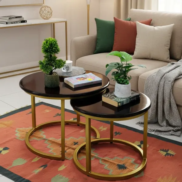 Sheesham_Solid_Wood_Coffee_Table_-_Set_of_2_(22/17_inch_dia)_for_Living|Drawing|Bedroom|Office|Balcony|Gift|Diwali|Wedding