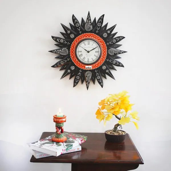 Black_Embossed_Sunny_Wall_Clock_-_Decorative_Modern_Clock_For_Gift_And_Decor,_Contemporary_Wall_Clock,_Black_Finish,_Unique_Embossed_Design,_Home_Decor,_Online_Shopping