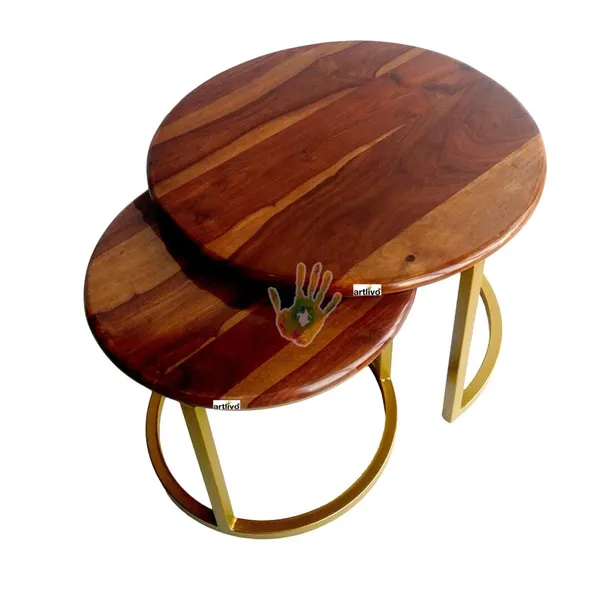 Sheesham_Solid_Wood_Coffee_Table_-_Set_of_2_(22/17_inch_dia)_for_Living|Drawing|Bedroom|Office|Balcony|Gift|Diwali|Wedding
