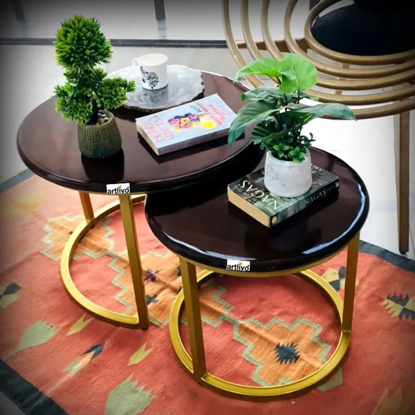 Sheesham_Solid_Wood_Coffee_Table_-_Set_of_2_(22/17_inch_dia)_for_Living|Drawing|Bedroom|Office|Balcony|Gift|Diwali|Wedding