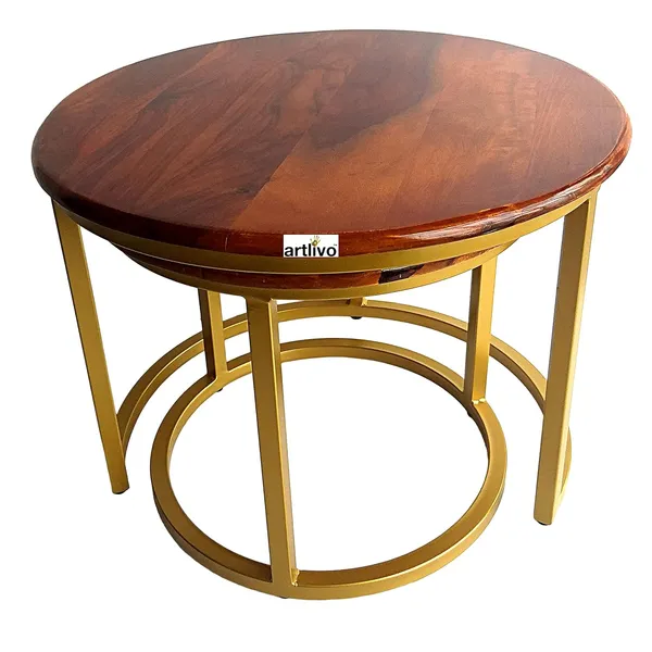 Sheesham_Solid_Wood_Coffee_Table_-_Set_of_2_(22/17_inch_dia)_for_Living|Drawing|Bedroom|Office|Balcony|Gift|Diwali|Wedding