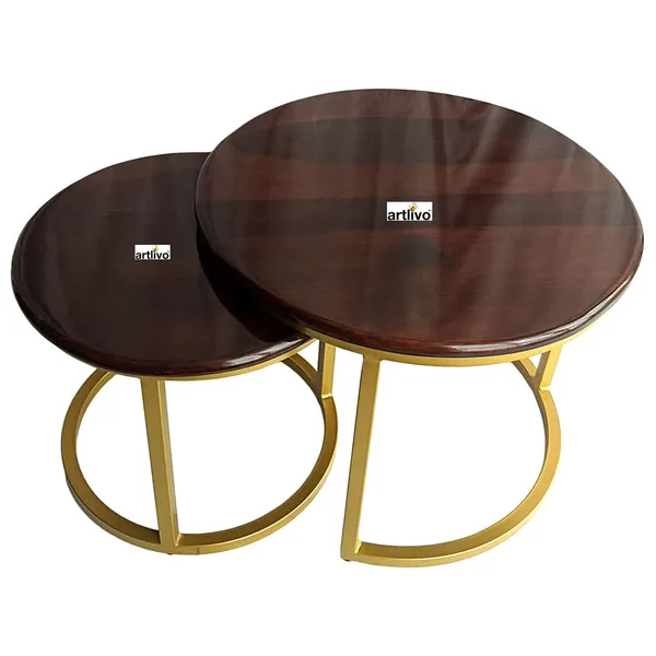 Sheesham_Solid_Wood_Coffee_Table_-_Set_of_2_(22/17_inch_dia)_for_Living|Drawing|Bedroom|Office|Balcony|Gift|Diwali|Wedding