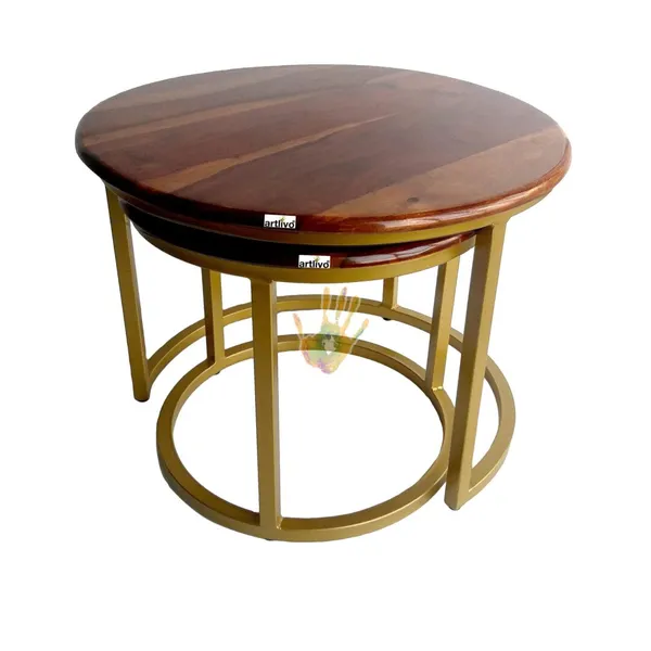 Sheesham_Solid_Wood_Coffee_Table_-_Set_of_2_(22/17_inch_dia)_for_Living|Drawing|Bedroom|Office|Balcony|Gift|Diwali|Wedding