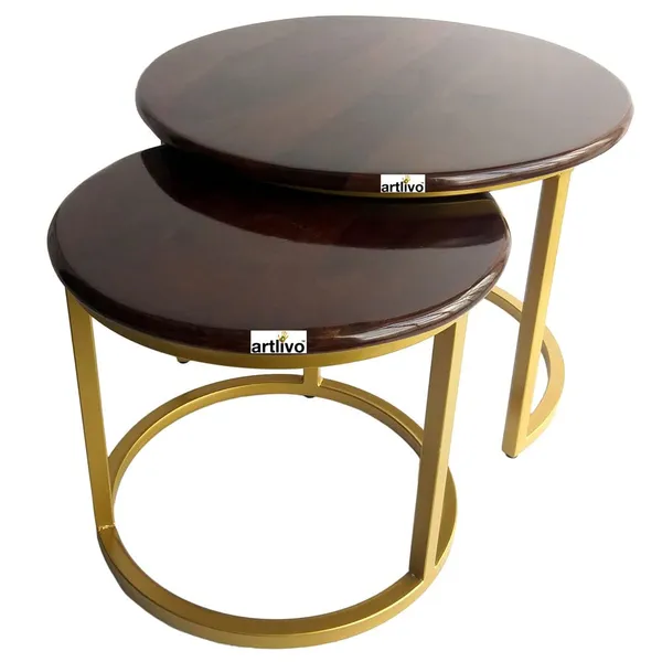 Sheesham_Solid_Wood_Coffee_Table_-_Set_of_2_(22/17_inch_dia)_for_Living|Drawing|Bedroom|Office|Balcony|Gift|Diwali|Wedding