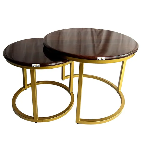 Sheesham_Solid_Wood_Coffee_Table_-_Set_of_2_(22/17_inch_dia)_for_Living|Drawing|Bedroom|Office|Balcony|Gift|Diwali|Wedding