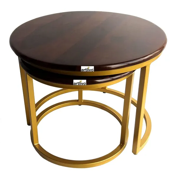 Sheesham_Solid_Wood_Coffee_Table_-_Set_of_2_(22/17_inch_dia)_for_Living|Drawing|Bedroom|Office|Balcony|Gift|Diwali|Wedding