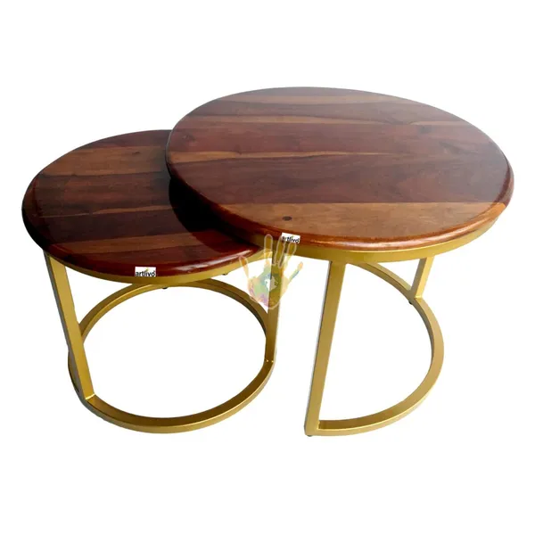 Sheesham_Solid_Wood_Coffee_Table_-_Set_of_2_(22/17_inch_dia)_for_Living|Drawing|Bedroom|Office|Balcony|Gift|Diwali|Wedding
