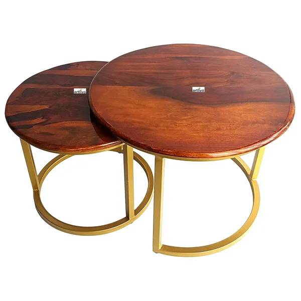 Sheesham_Solid_Wood_Coffee_Table_-_Set_of_2_(22/17_inch_dia)_for_Living|Drawing|Bedroom|Office|Balcony|Gift|Diwali|Wedding