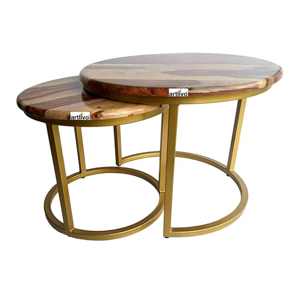 Sheesham_Solid_Wood_Coffee_Table_-_Set_of_2_(22/17_inch_dia)_for_Living|Drawing|Bedroom|Office|Balcony|Gift|Diwali|Wedding